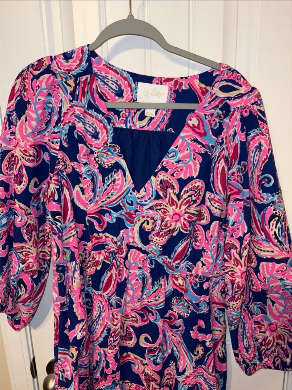 Lilly Pulitzer Navy Dress with Pink Paisley Print - Picture 2 of 10